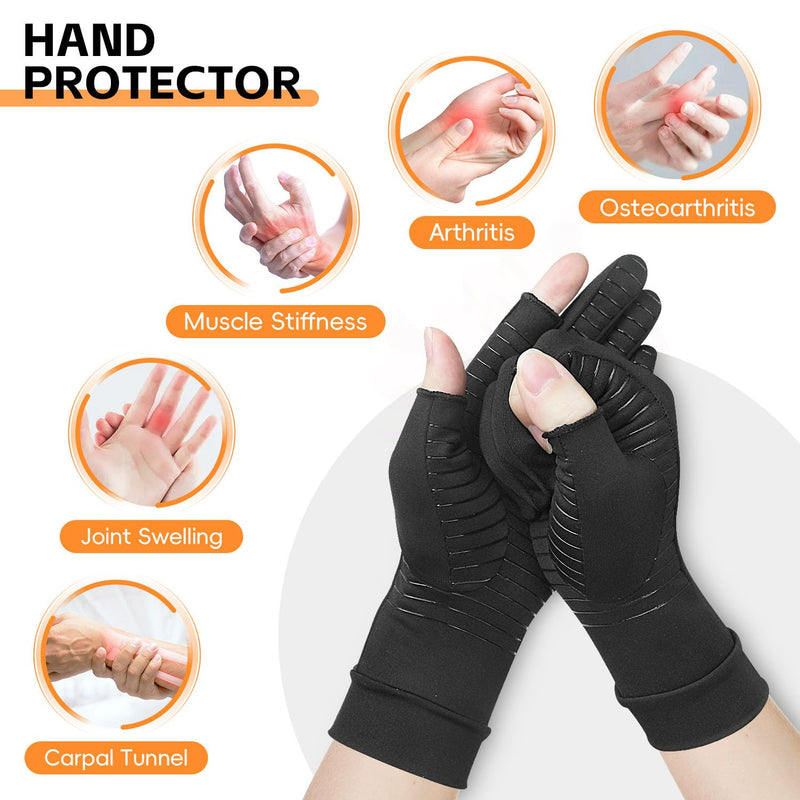 Big Mango Arthritis Gloves, Copper Infused Compression Gloves, Copper Gloves Fingerless for Women Men for Arthritis Pain Relief, Swelling, Rheumatoid, Typing, Hand Support (1 Pair,XLarge) X-Large 2 Fingers Open