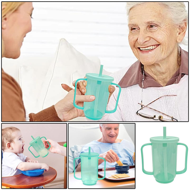 KFSCIP Sippy Cup for Adults, Non Spill Drinking Cups for Elderly with Straw and Lid, Spill-Proof Adult Sippy Cups for Bedridden Patients, Hospital and Convalescent Care, Green, 122 * 127mm