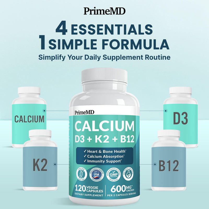 4-in-1 Calcium Supplements for Women & Men - Calcium Citrate with D3 K2 Vitamin 5000 IU - Calcium 600mg with Vitamin D3 K2 - Everyday Vitality Supplement - Vegan-Friendly, Gluten-Free (120 Capsules) | Bone Health and Everyday Wellness Support, Calcium ...