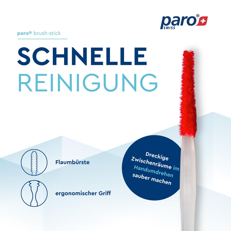 Paro Brush Stick | Interdental Brush Between Teeth, Implants and Braces, Flossing Interdental Tool for Tooth Cleaning | 10 Sticks per Box