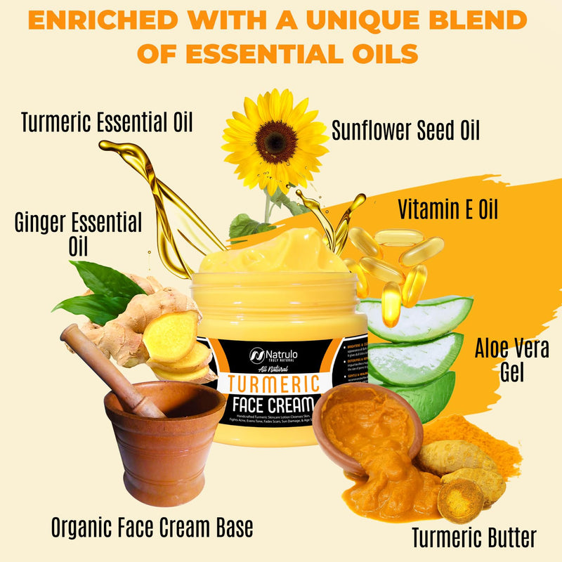 Turmeric Cream for Face & Body - All Natural Turmeric Cream Skin Brightening Lotion - Turmeric Cream Cleanses Skin, Fights Acne, Evens Tone - Pure Handcrafted Skincare Made in the USA 2 Oz