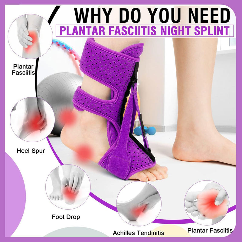 [Australia] - Plantar Fasciitis Night Splint-Upgrade 3 Adjustable Planter Facetious Relief Brace,Plantar Fasciitis Relief Women Men Straps,Support Relief Foot Drop Achilles Tendonitis Day Night(Purple-1PC) Purple 1PC 