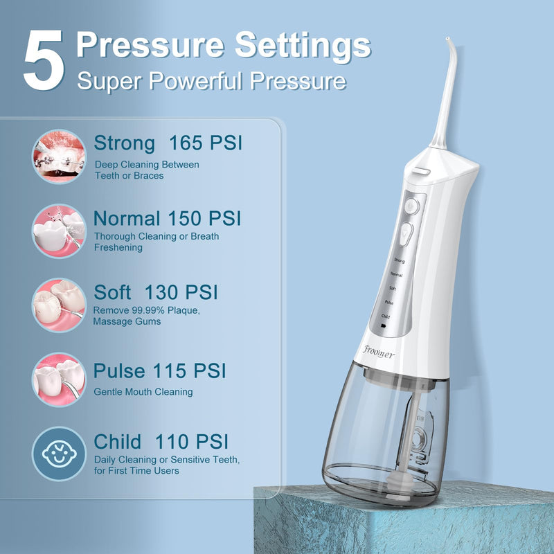 [Australia] - Water Flosser for Teeth Cordless, 300ML Powerful Water Teeth Cleaner Pick Rechargeable Oral Irrigator, 5 Modes Water Dental Flosser Teeth Pick for Teeth Cleaning,Home Use Travel Friendly (White) White 