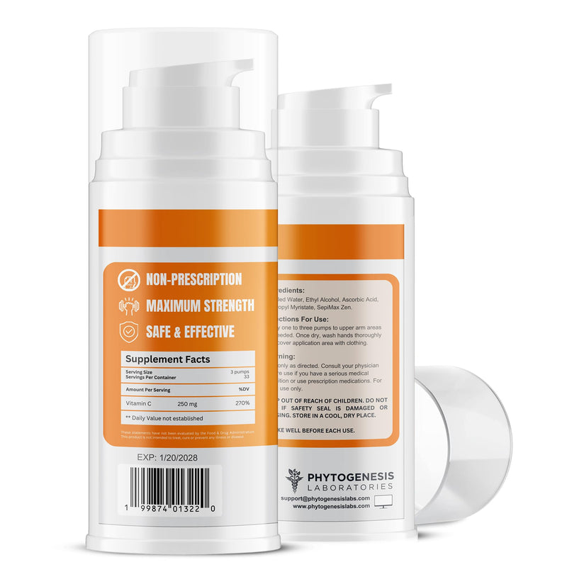 Phytogenesis Vitamin C Topical Gel | Topical Vitamin C Support, Skin & Wellness, High Absorption Transdermal Formula, 250mg per Serving