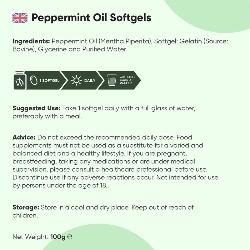 Peppermint Oil Capsules 200mg - 1 Year Supply - 365 Softgels - 1 Per Day - Easy to Consume - Peppermint Oil Softgels - Lactose-Free & Gluten-Free Supplement - Non-GMO & GMP-Approved