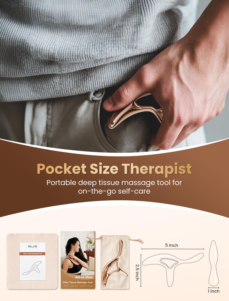 [Australia] - lifechill Trigger Point Massage Tool for Gua Sha, Lymphatic Drainage Massager, Deep Tissue Thumb Saver Acupressure Tool for Full Body Pain Relief, Gold 