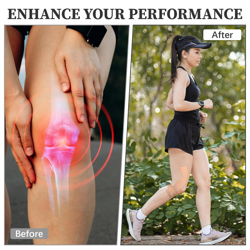 20PCS Kinesiology Tape for Knees, Precut Strips Knee Tape for Knee Stability & Support Waterproof Sports Tapes for Pain Relief Elastic Cotton Athletic Tapes Hypoallergenic Latex-Free, Beige