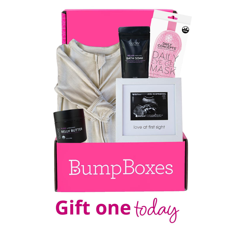 [Australia] - Bump Boxes 2nd Trimester Gift Set, Complete Pregnancy Care Package with Belly Butter, Bath Soak, Baby Footed Sleeper, Sonogram Frame and Eye Mask 