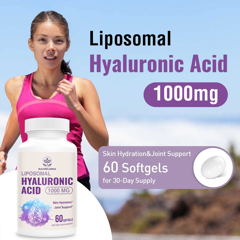 [Australia] - Liposomal Hyaluronic Acid 1000mg, High BioavailabilityHyaluronic Acid Capsules, Dietary Supplement Support Skin and Bones, 60 Capsules 60 Count (Pack of 1) 
