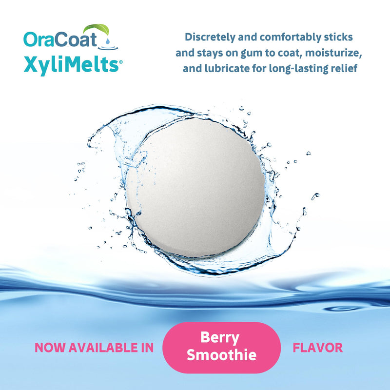 [Australia] - OraCoat XyliMelts Dry Mouth Relief Moisturizing Stick-On Melts Berry Smoothie with Xylitol, For Dry Mouth, Stimulates Saliva, Non-Acidic, Day and Night Use, Time Release for up to 8 Hours, 100 Count 