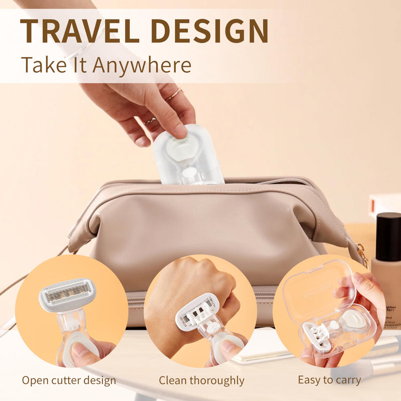 [Australia] - Mini Razors for Women, Extra Smooth On The Go Razor with 1 Travel Case + 1 Handle + 5 Blade Refills + 1 Gift Box, 5 Blades Portable Body Razor for Shaving and Hair Removal (White) 