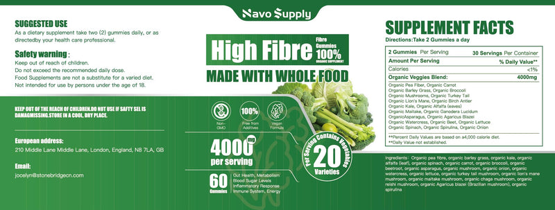 Vegetable Fibre Gummies 60 Pieces: Boost Fibre Intake + Multi-Nutrient Support，additive-Free 60 count (Pack of 1)