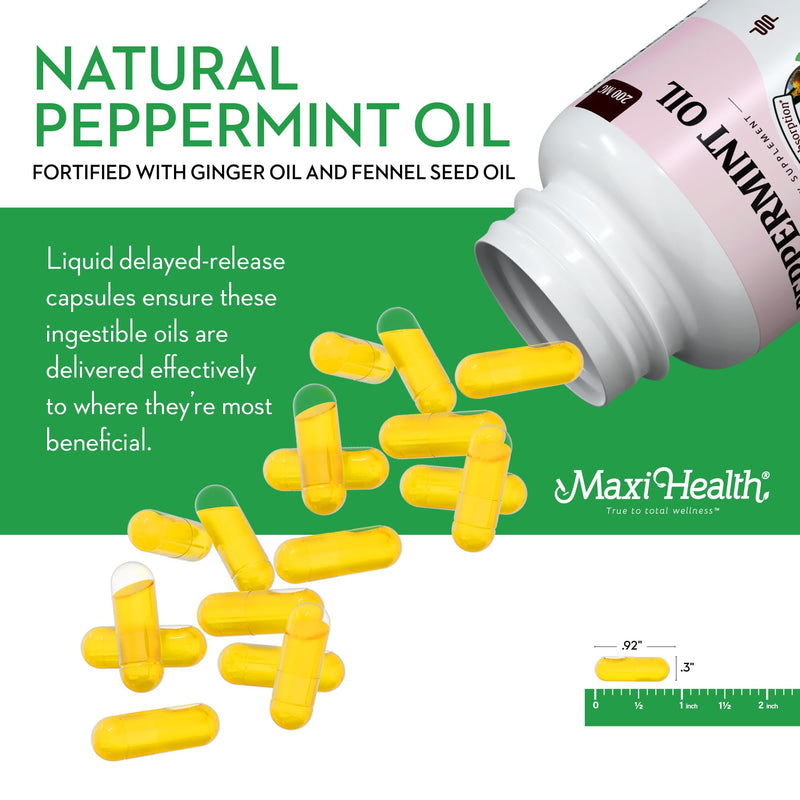 [Australia] - Maxi Health - Peppermint Oil with Ginger & Fennel Delayed Release Capsules - Digestion & Absorption Ingestible Dietary Supplement with Natural Essential Oil Ingredients - Digestive Health Support Unflavored 60 Count (Pack of 1) 