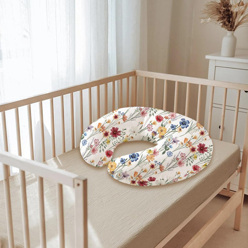 [Australia] - Little Grape Land Nursing Pillow Covers for Baby Girl, Soft Removable Covers Breathable for Breastfeeding Pillows, 2 Pack Nursing Pillow Cases Fit Standard Nursing Pillows, Leaves & Flower Spring Flower & Green Leaves 