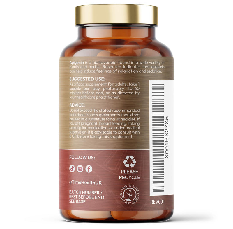 Apigenin - 50mg x 120 Capsules - 98%+ Purity - Optimal Dose for Sleep & Relaxation Support - NAD+ Booster - Grapefruit Source - UK Made - GMP Standards - Zero Additives (120 Count (Pack of 1)) 120 count (Pack of 1)