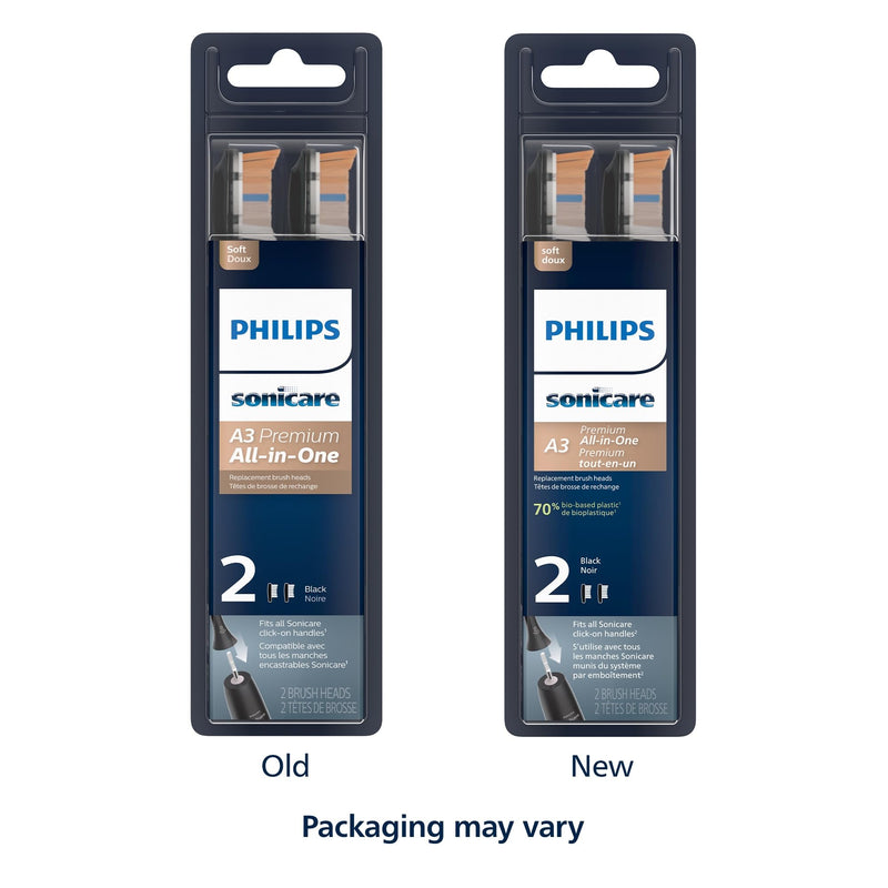 [Australia] - Philips Sonicare A3 All-in-One - Genuine Replacement Electric Toothbrush Heads, Black, 2 Pack, HX9092/95 2 Count (Pack of 1) 