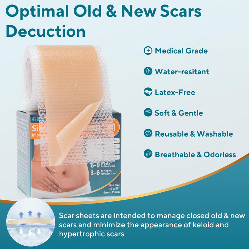 [Australia] - Silicone Scar Sheets, Silicone Scar Tape, Reusable Scar Silicone Strips for Scar Removal Treatment, Soft Silicone Scar Sheets for Surgical Scars, Keloid, C-Section, Burn et(1.6‚Äù x 59‚Äù Roll-1.5M) 1.5M 