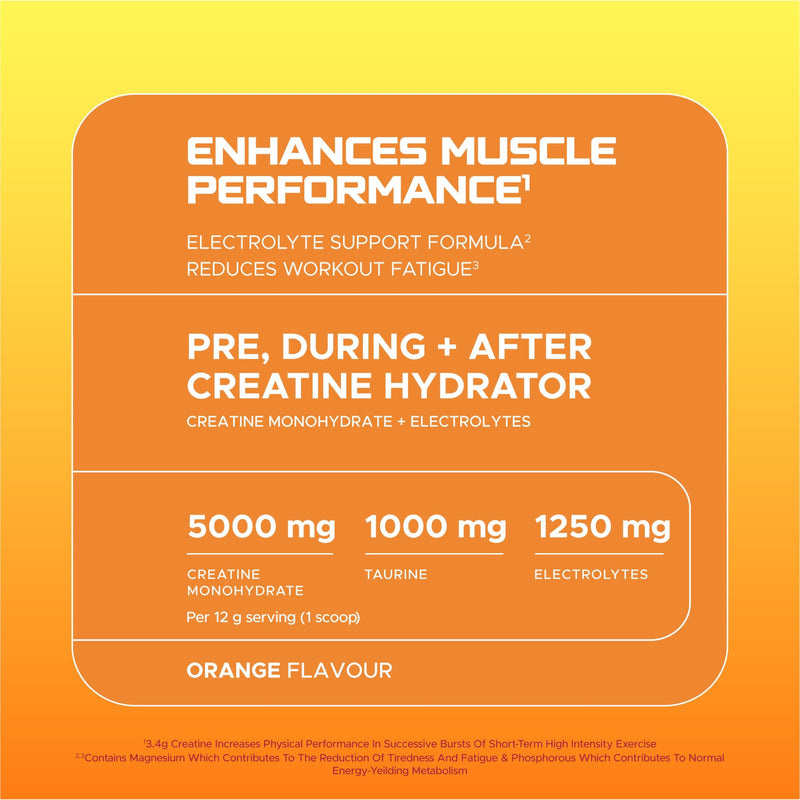 USN Creatine Hydrator Powder | Creatine Monohydrate with Electrolytes | Hydration, Strength & Performance Support | Intra Workout for Endurance & Recovery | 330g (30 Servings) | Orange