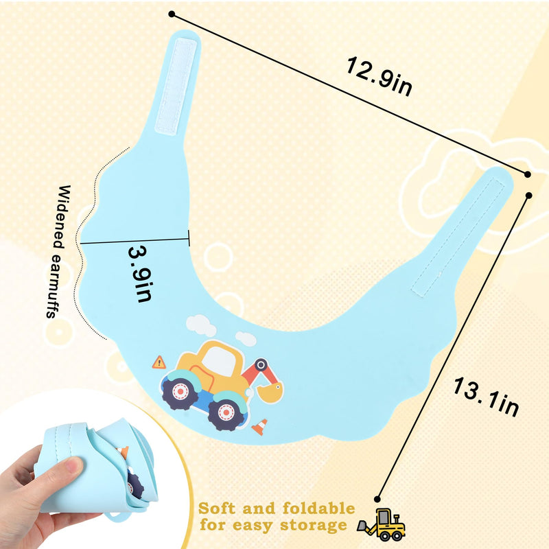 [Australia] - LADES Baby Shower Caps Shield - Adjustable Kids Bath Visor Hat Shampoo Washing Hair Protection Soft Cartoon for Toddler Blue Excavator 