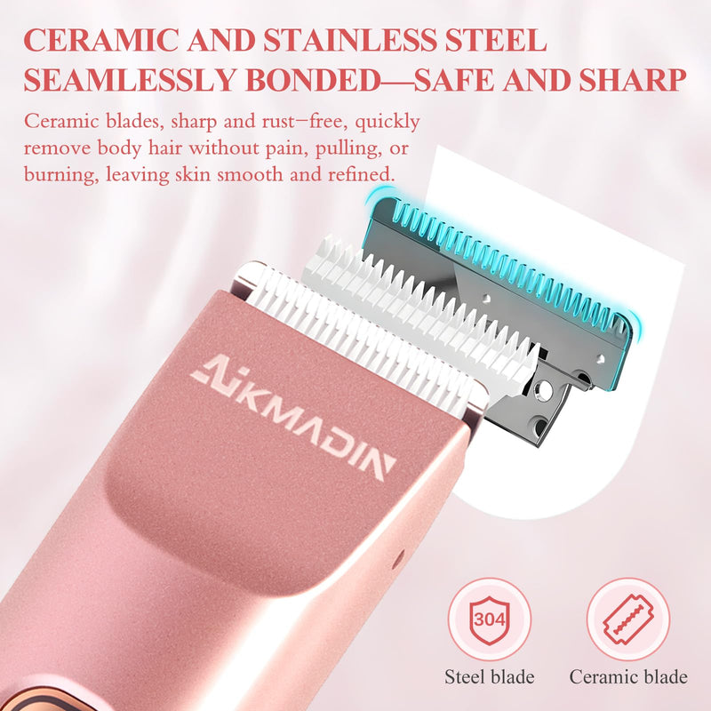 Bikini Trimmer for Women, 2-in-1 Electric Razor & Shaver with IPX7 Waterproof, Low-Noise Painless Design, Wet & Dry Hair Remover for Face, Body & Intimate Areas, 60 Mins Cordless Runtime upgraded version