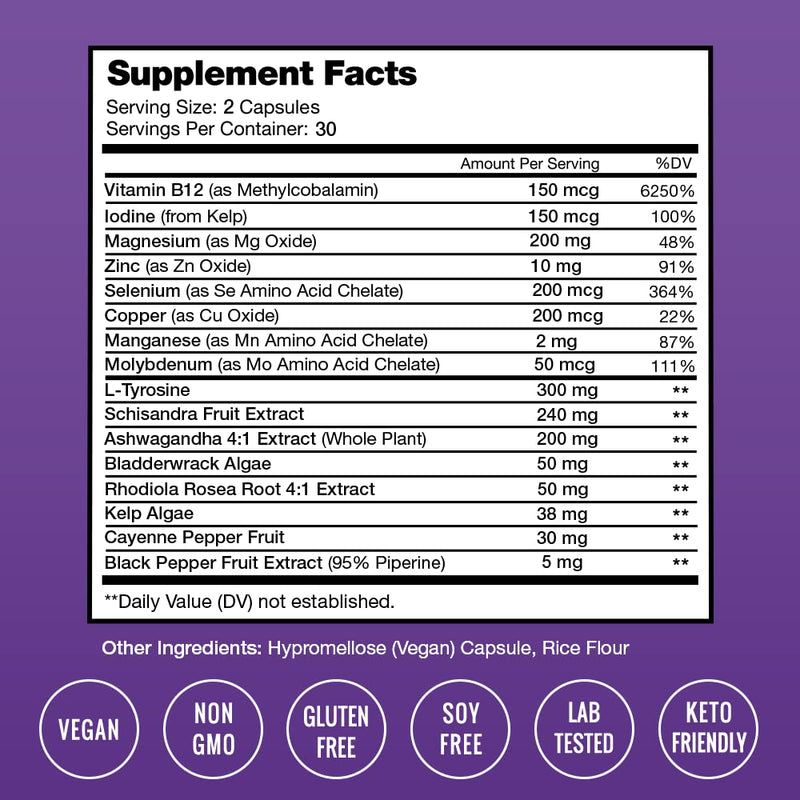 [Australia] - NutraChamps Thyroid Support & Adrenal Support Supplement 2-in-1 Formula with Iodine & Ashwagandha for Energy, Metabolism, Focus, Adrenal Fatigue & Stress Relief, Cortisol Balance for Women & Men 