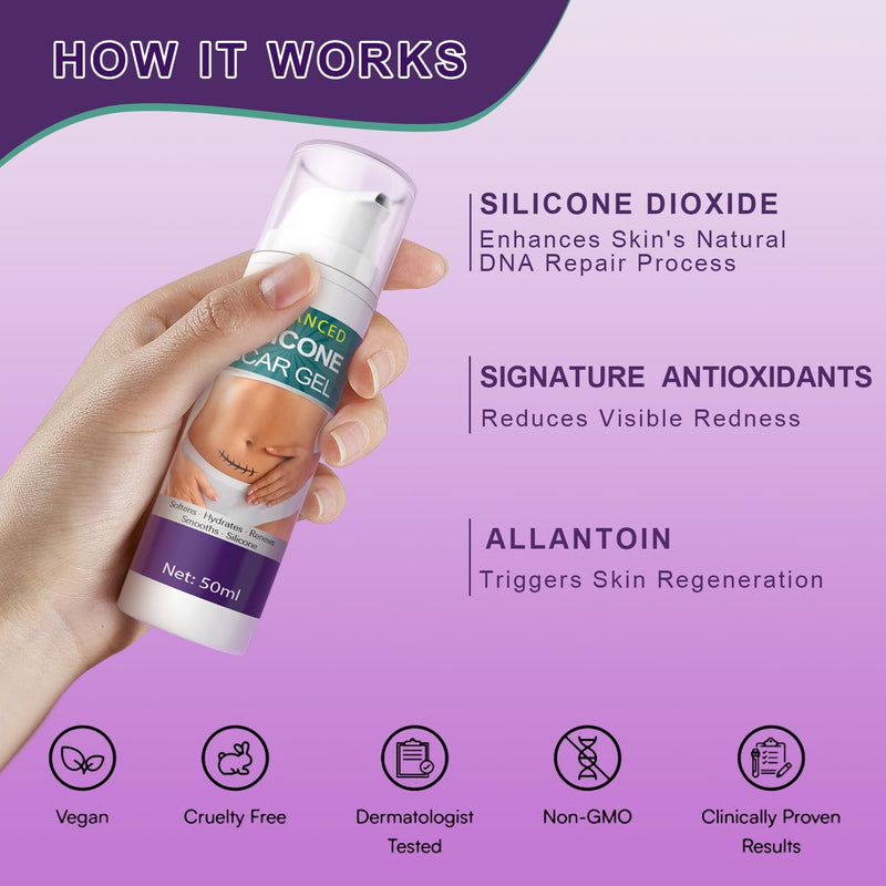[Australia] - Silicone Scar Cream Scar Gel - Advanced Scar Gel Scar Treatment for Stretch Marks Removal, Old & New Scars, Surgical Scars, Burns, Acne, C-Section, Keloid Scar Treatment for Women & Men, 1.76Oz 