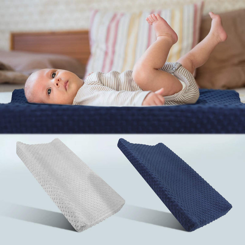 Babebay Changing Pad Cover - Ultra Soft Minky Dots Plush Changing Table Covers Breathable Changing Table Sheets Wipeable Changing Pad Covers Suit for Baby Boys and Girls (Lt Grey & Navy Blue) Lt Grey & Navy Blue