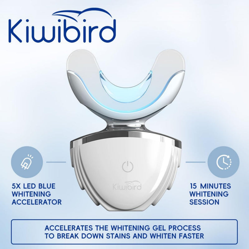 [Australia] - KIWIBIRD Teeth Whitening Kit for Sensitive Teeth – 3 Gel Pens, LED Light with Wireless Charging Case, IPX7 Waterproof, Enamel-Safe at-Home Dental Care Tool 