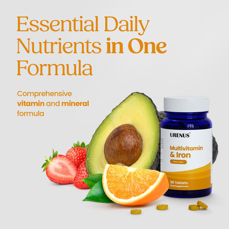 Multivitamin & Iron Tablets – Daily Vitamins & Minerals Supplement for Energy & Wellness – 90 Tablets – Made in UK