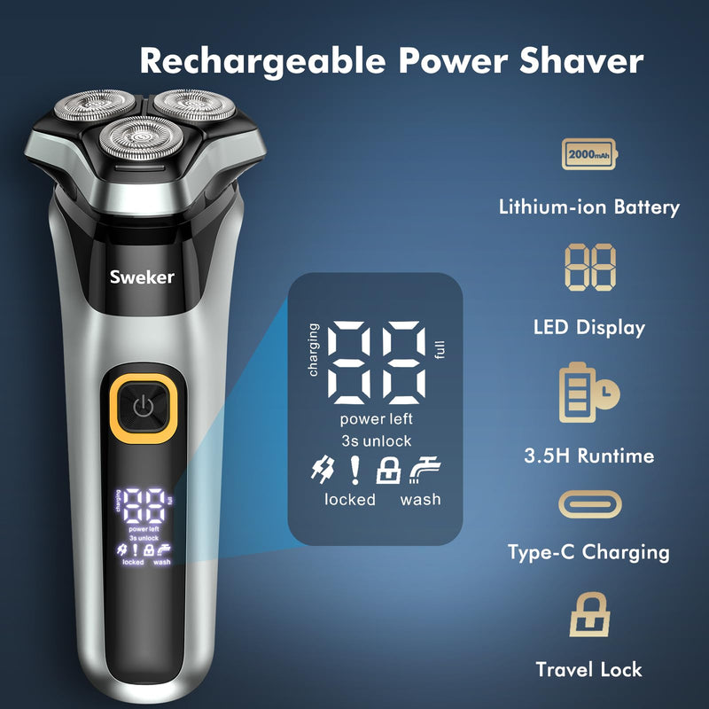 [Australia] - Electric Razor for Men, Rechargeable Electric Shaver with Pop-up Trimmer for Sideburns Trimmer, Wet Dry Cordless Electric Shaver, Travel Lock, IPX6 Waterproof Black 