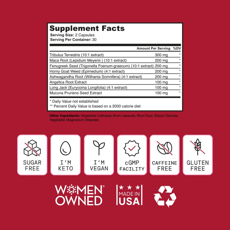 [Australia] - Libido Support for Women, Sensitivity & Desire, Libido Booster for Women with Horny Goat Weed, maca, tribulus, ashwagandha & More - Vegan, USA, Keto, Third-Party Testing - 60 Capsules. 