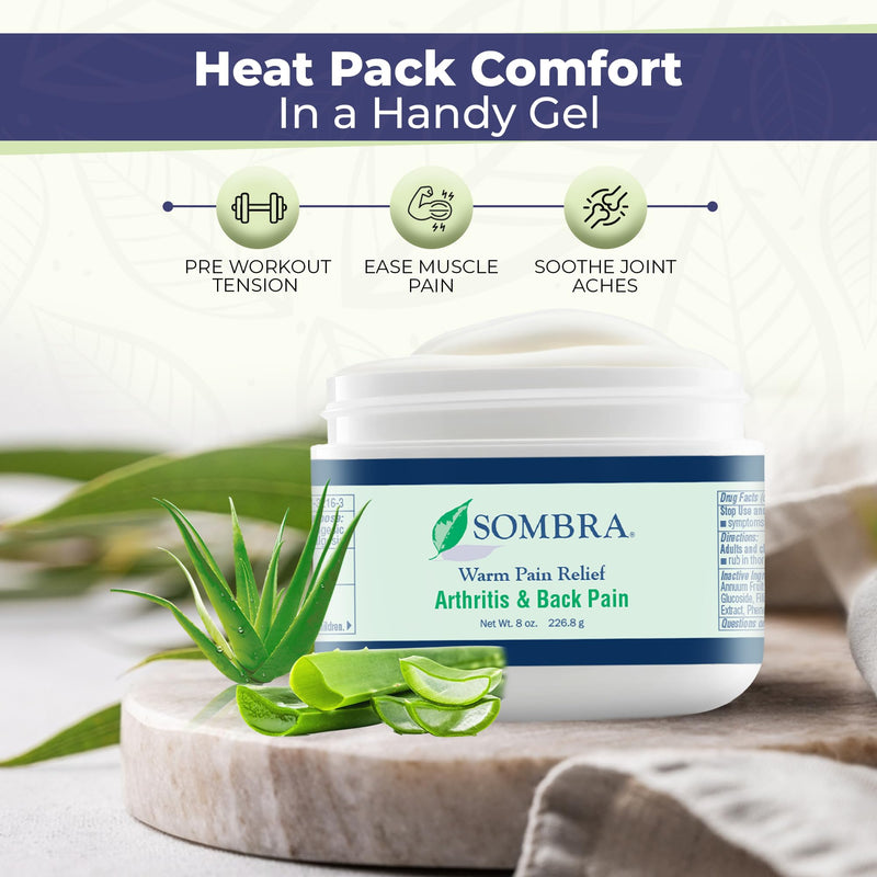 [Australia] - Sombra Warm Pain Relief Gel, Warm Relief for Arthritis and Chronic Pain Pre-Workout Muscle Rub Vegan Formula Free of Artificial Fragrances, Dyes, NSAIDs, Wax, Petroleum, Alcohol - 8oz Jar 8 Ounce (Pack of 1) 