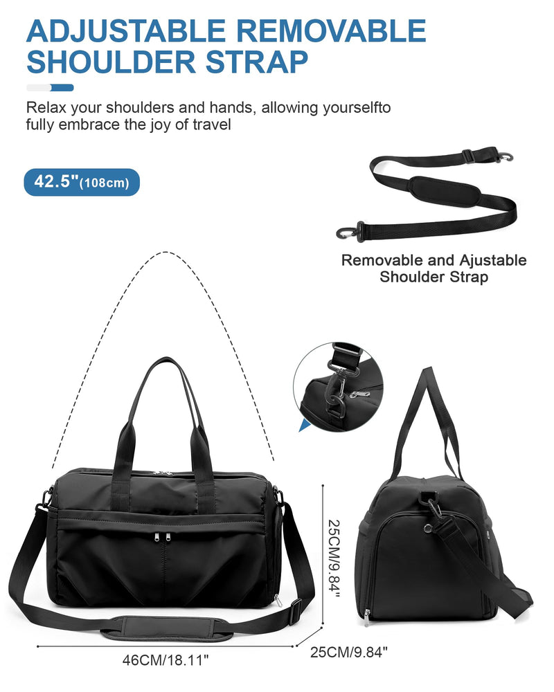 Gym Bag for Women with Shoe Compartment, Sport Travel Duffel Bag for Men | Waterproof Weekender Overnight Carry on Duffle Bag with Trolley Sleeve for Traveling, Yoga, Gym, Airplane -Black A-Black