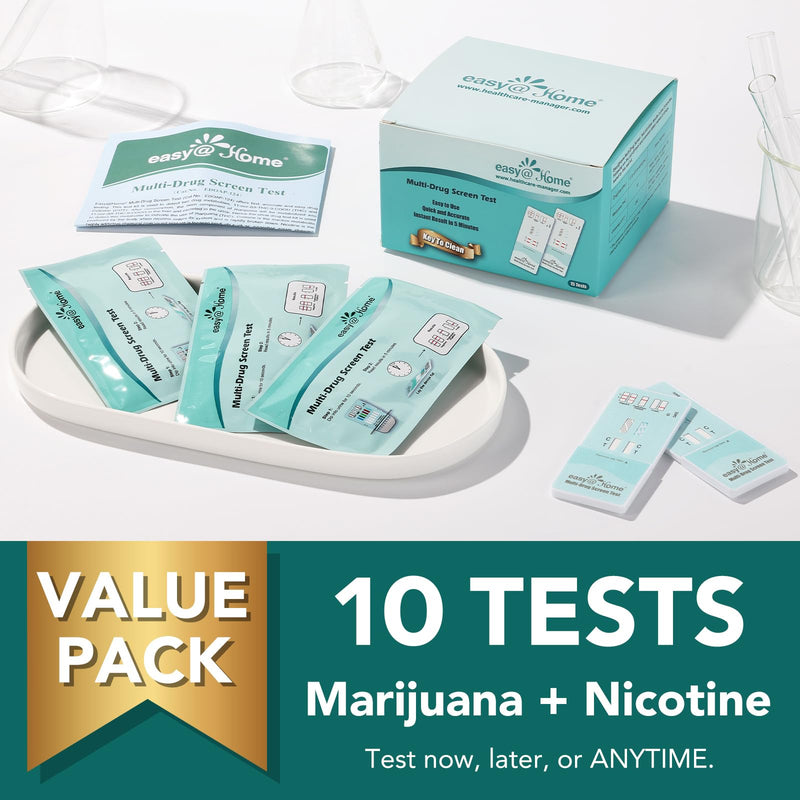 Easy@Home 10 Pack Multi-Drug Screen Test, 2 Panel Urine Drug Tests Kit | Urine Drug Test Kits, Testing for THC, Nicotine Metabolites Cotinine(COT) in Urine, at Home Drug Testing Kits, EDOAP-124