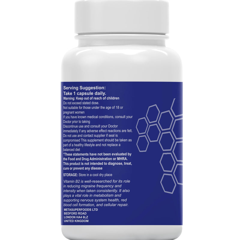 Vitamin B2 Riboflavin | 400mg Migraine Support 180 Capsules | 6 Months Supply | Vegan, High Strength Riboflavin Supplement | Liposomal Delivery for Maximum Absorption | Non-GMO | UK Company