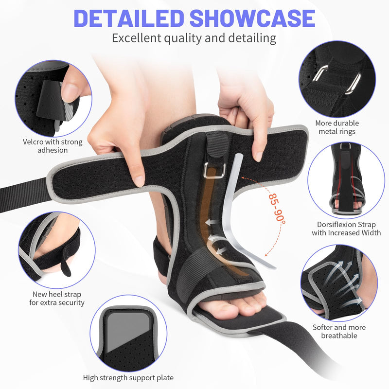 Plantar Fasciitis Night Splint: Upgraded Plantar Fasciitis Brace for Women Men Plantar Fasciitis Relief Achilles Tendonitis Foot Drop Heel Spur Pain Black Black-1pack