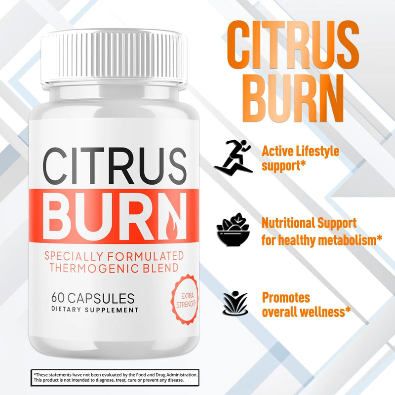 Citrus Burn Thermogenic Capsules – Metabolism Support Supplement with Citrus Extracts, Extra Strength Formula, 60 Capsules, Vegan Friendly