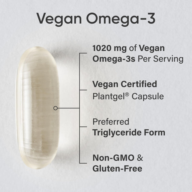 Sports Research® Vegan Omega-3 Algae Oil 1040mg, 60 Count Plantgels™ | Triglyceride Form EPA & DHA - Vegan, Non-GMO, Carrageenan-Free Softgel