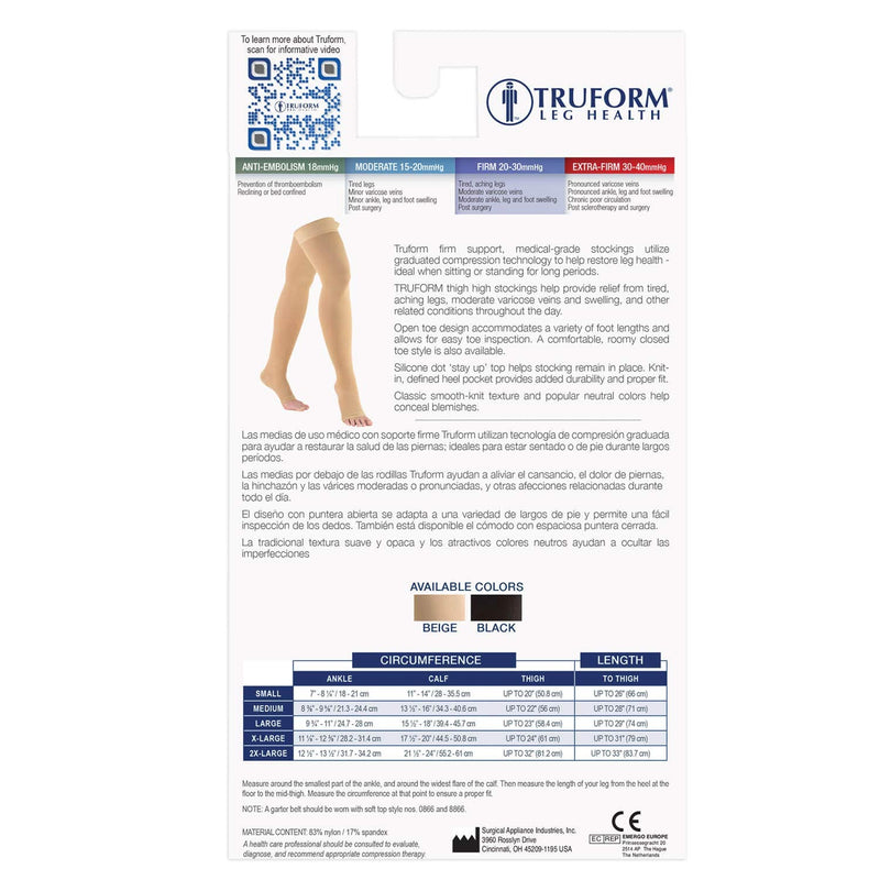 [Australia] - Truform 20-30 mmHg Compression Stockings for Men and Women, Thigh High Length, Dot-Top, Open Toe, Beige, Medium Medium (1 Pair) 