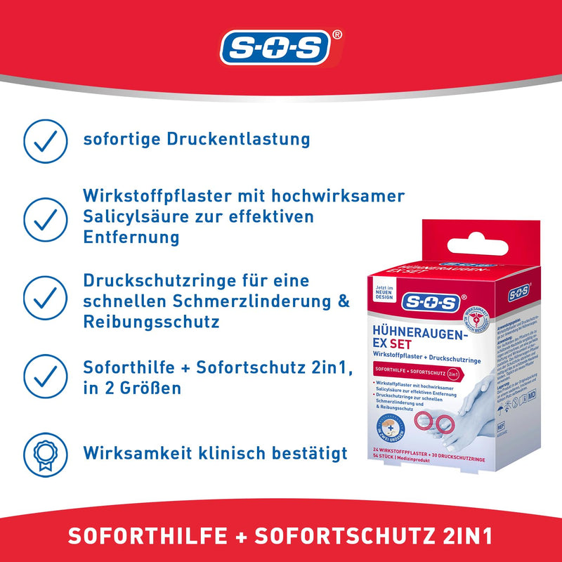 [Australia] - SOS Corn Ex Set, corn plasters for immediate pressure relief, corn remover with salicylic acid, quick pain relief and protection against friction, 1 x 54 pieces pack of 1 