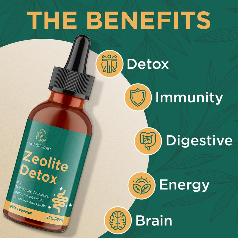 Zeolite Detox for Adults, Zeolite Liquid Drops with Vitamin B, Probiotic Blend, Gentle Detox for Adults, Energy, Gut, Focus - 4 Fl Oz (2 Bottles) 2 Fl Oz (Pack of 2)