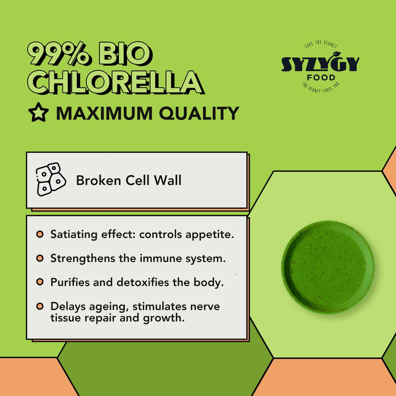 Organic Chlorella Tablets - 300x500mg - Broken Cell Wall - Vegan, Natural Source of Protein - Detox, Vegetable Protein, Satiating - B12, Vitamins, Minerals