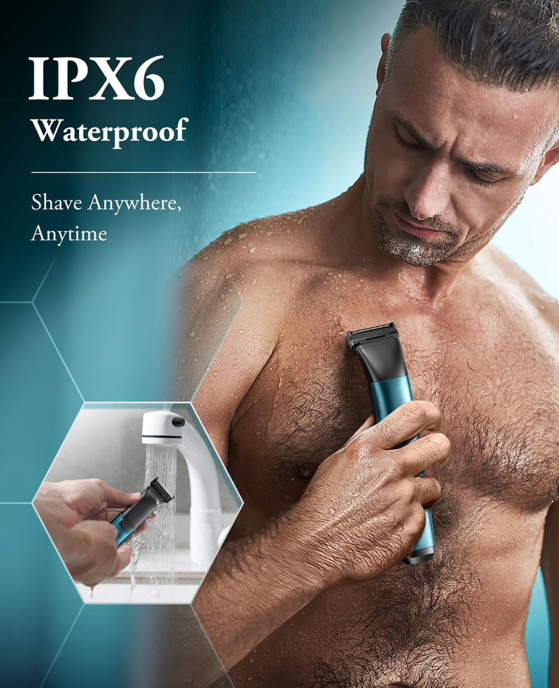 [Australia] - Body Hair Trimmer for Men - 6.0 Upgraded Electric Beard Trimmer, 2-in-1 Dual-Head Shaver and Body Groomer Connectivity Hybrid Face Body IPX6 Wet/Dry Use Groin & Ball Hair Painless Electric Razor Green Green-1 