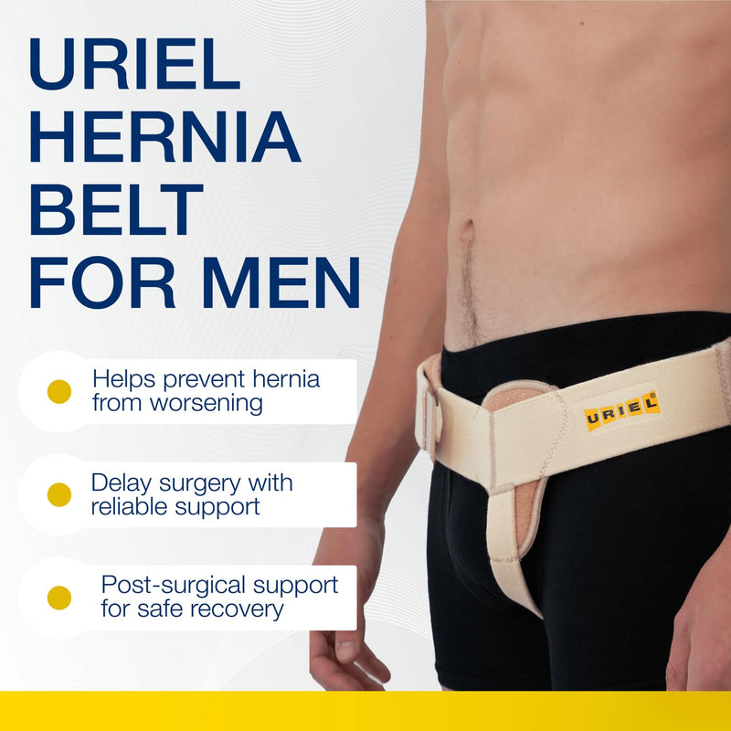 URIEL Hernia Belts for Men I Fits Left Side I Inguinal Hernia Belt for Men I Hernia Support I Pre & Post Surgery Hernia Truss I Adjustable Waist Strap with Compression Pad I Cream, XL Size