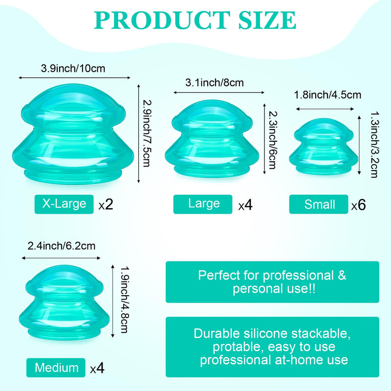 [Australia] - Geiserailie 16 Pcs 4 Sizes Cupping Therapy Set Silicone Cupping Massage Cups Professional Chinese Therapy Cup Vacuum for Body Muscle Nerve(Green) Green 