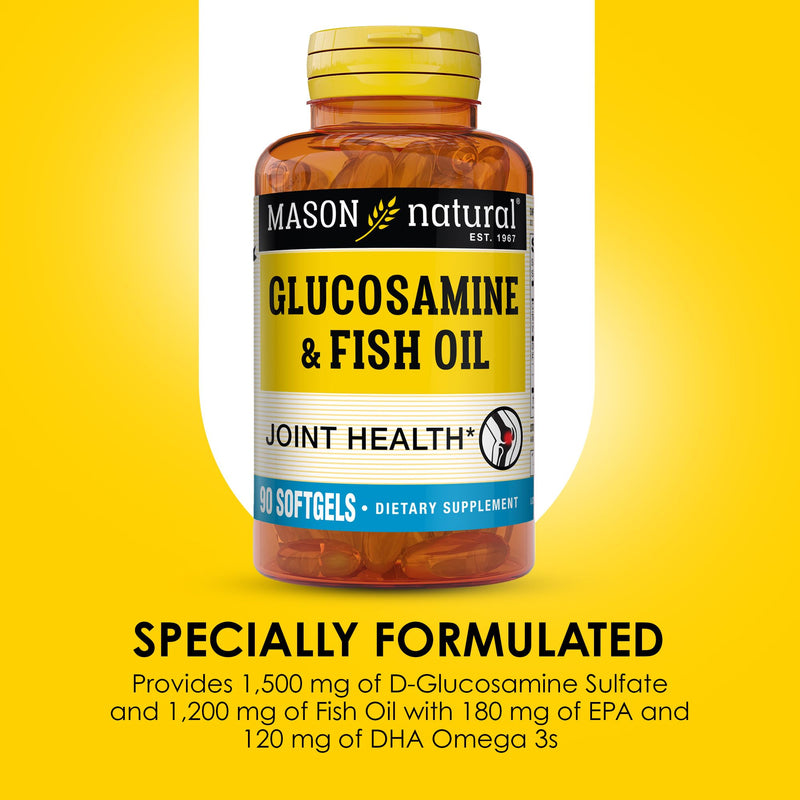 [Australia] - MASON NATURAL Glucosamine & Fish Oil Supplement with DHA & Omega 3 for Joint & Muscle Support, 1 Month Supply Softgel Pills 