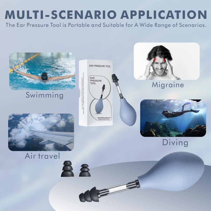[Australia] - Ear Pressure Relief Suction Device, Migraine Ear Pressure Relief Products, Airplane Ear Tinnitus Relief Through Inner Ear Pressure Balance, Reduces Tension with 3 Sizes Earplugs Grey 
