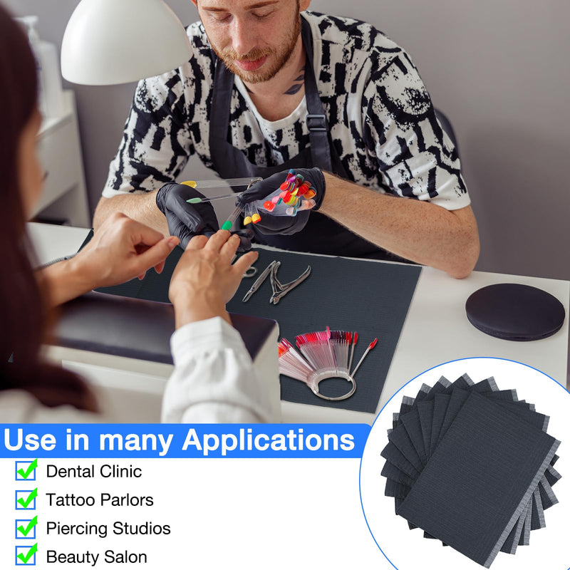 [Australia] - Newwiee 250 Pcs Disposable Nail Table Towels Mat, 13'' x 18'' Patient Bibs 3 Ply Waterproof Tattoo Bibs Nail Towels Paper Tray Covers Clean Pads Tattoo Supplies (Black) Black 