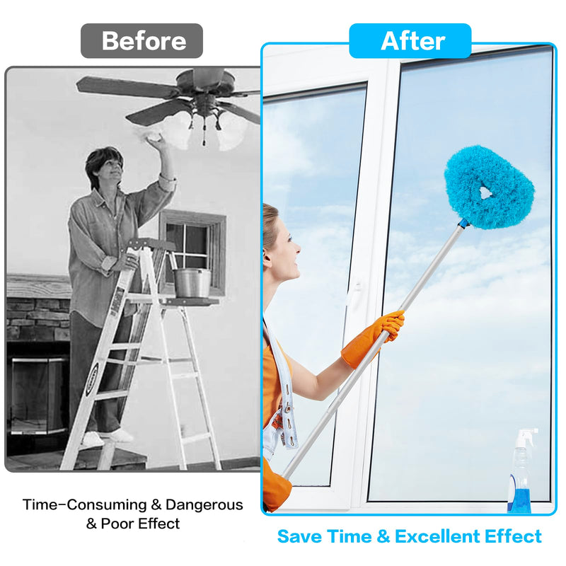 [Australia] - Ceiling Fan Cleaner Duster Reusable Microfiber Ceiling Fan Blade Cleaner Removable Duster with Extension Pole Adjusts 13 to 49.7 Inch for Cleaning Walls Bookshelves Furniture Door Window Top (Blue) Blue 