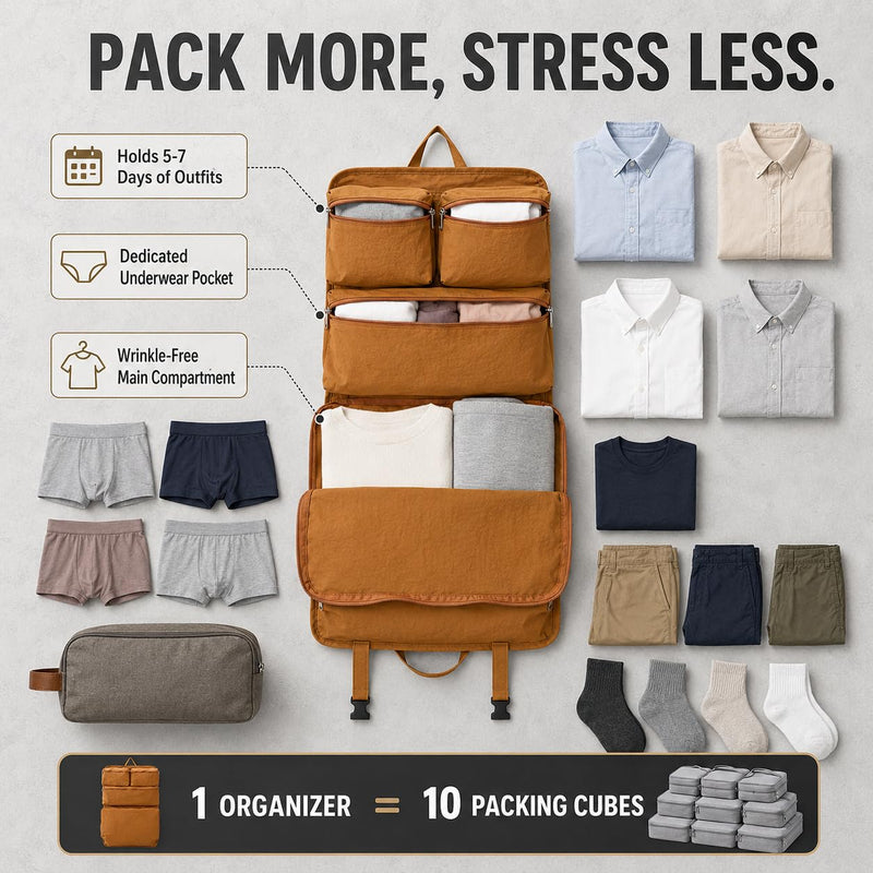 Travel Duffel Bag Large Foldable Bag Carry On Closet Luggage Insert with Heavy Duty Hooks, Portable Wardrobe Suitcase Organizer for Business Trips & Weekend Getaways travel storage bag